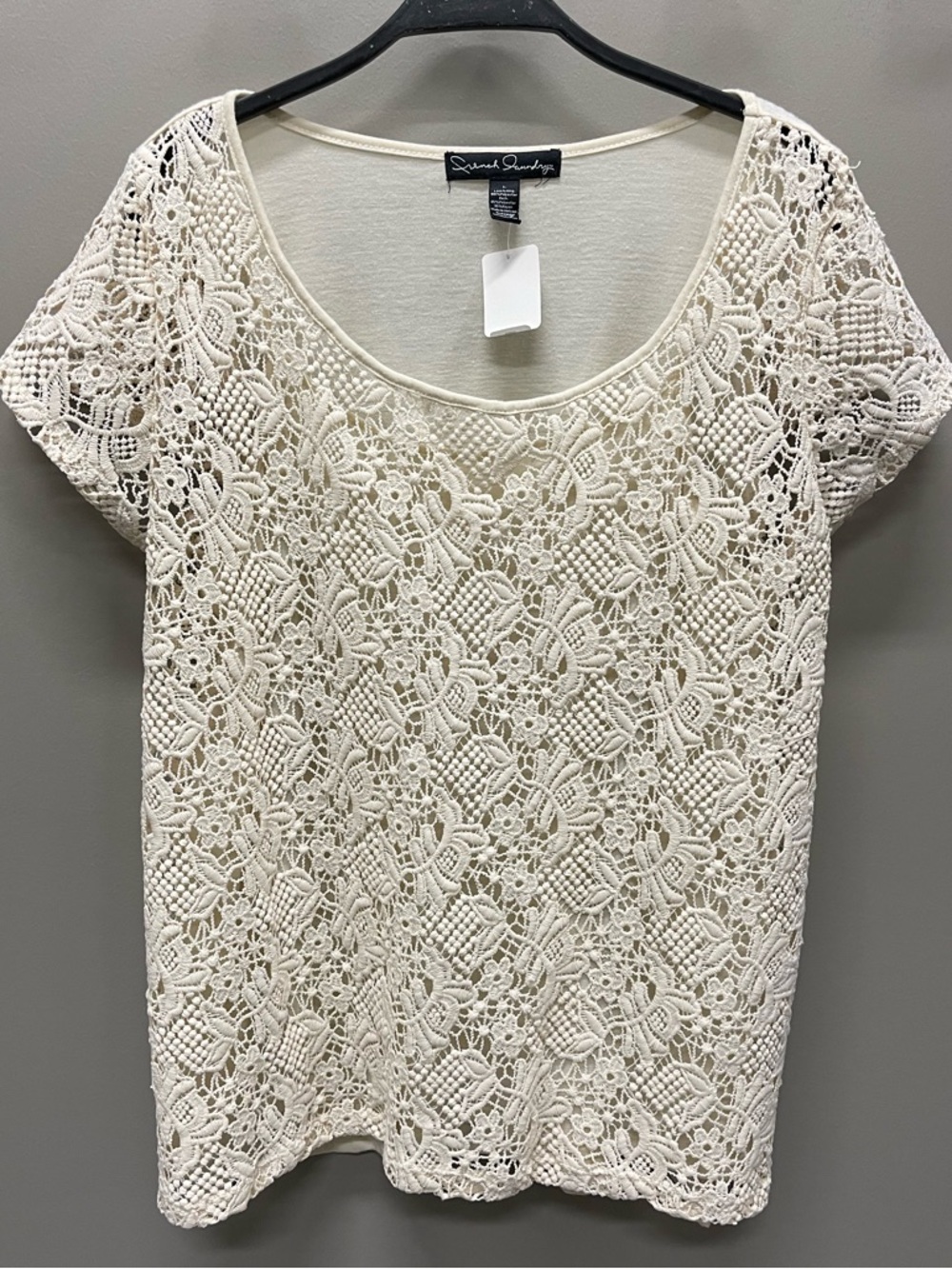 French Laundry Cream Crochet Scoop Neck Blouse